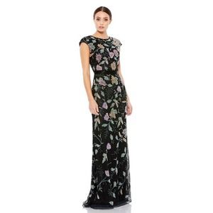 Mac Duggal Size 10 Floral Beaded Cap Sleeve Evening Gown Dress #5229 NWT